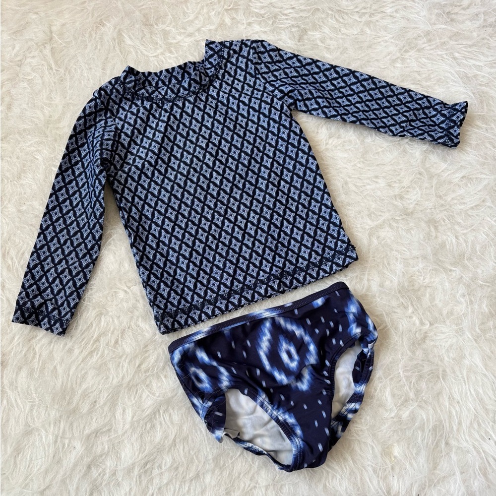 Baby’s Long Sleeve Navy Patterned Rash Guard Swim Set